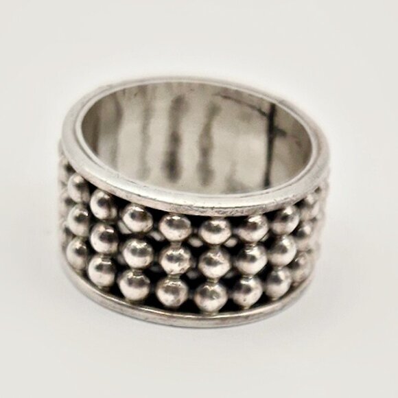Men's Mexican Sterling Ring - Wide Band Ring - Silver Ball Ring Size 11 - Picture 4 of 6